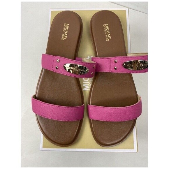 MICHAEL Michael Kors MK Plate Pink Slide Sandals Size: 8.5M - Picture 3 of 8